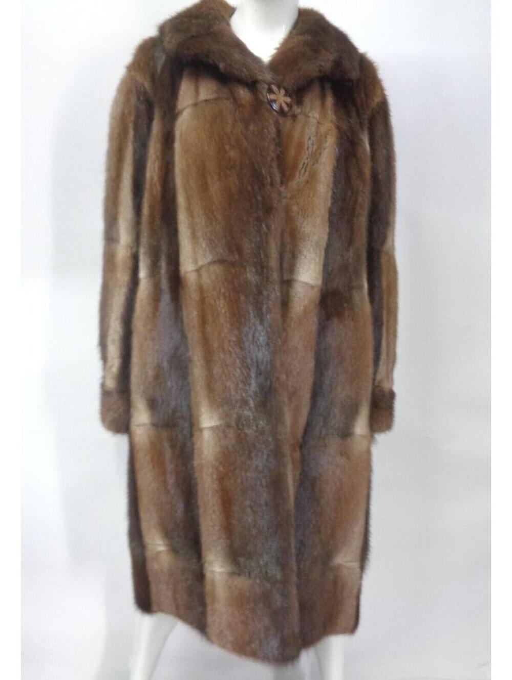 MINT NATURAL BROWN MUSKRAT FUR COAT JACKET WOMEN WOMAN SIZE 12 LARGE